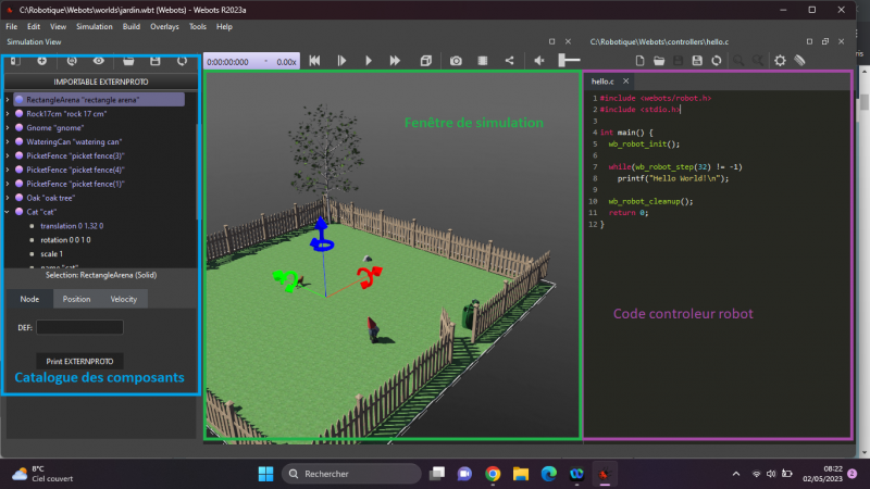 Fenetre de simulation Webots